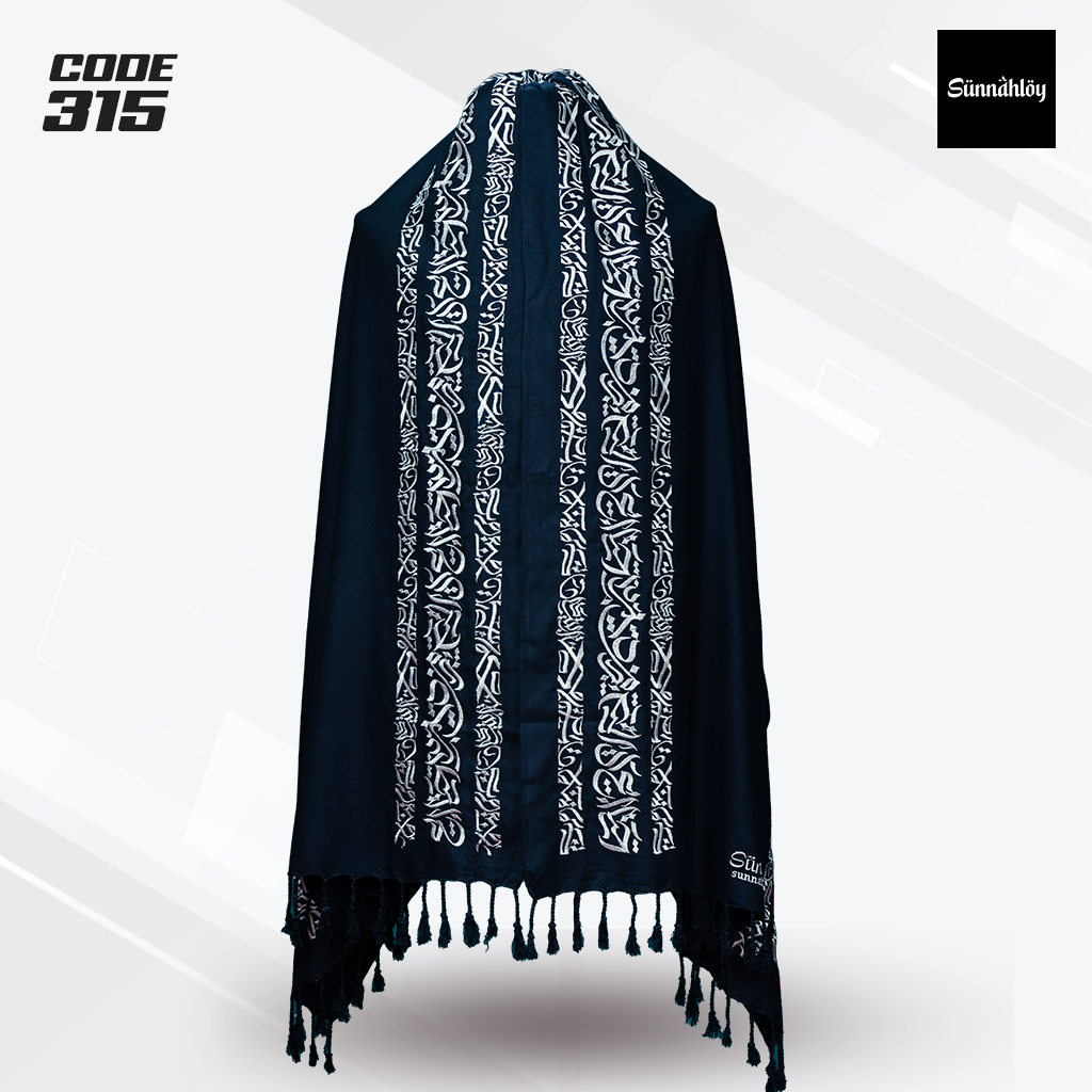 Sunnahloy calligraphy Shawl 27 Embroidery Kaligrafi Art Shawls Navy Blue - Image 1