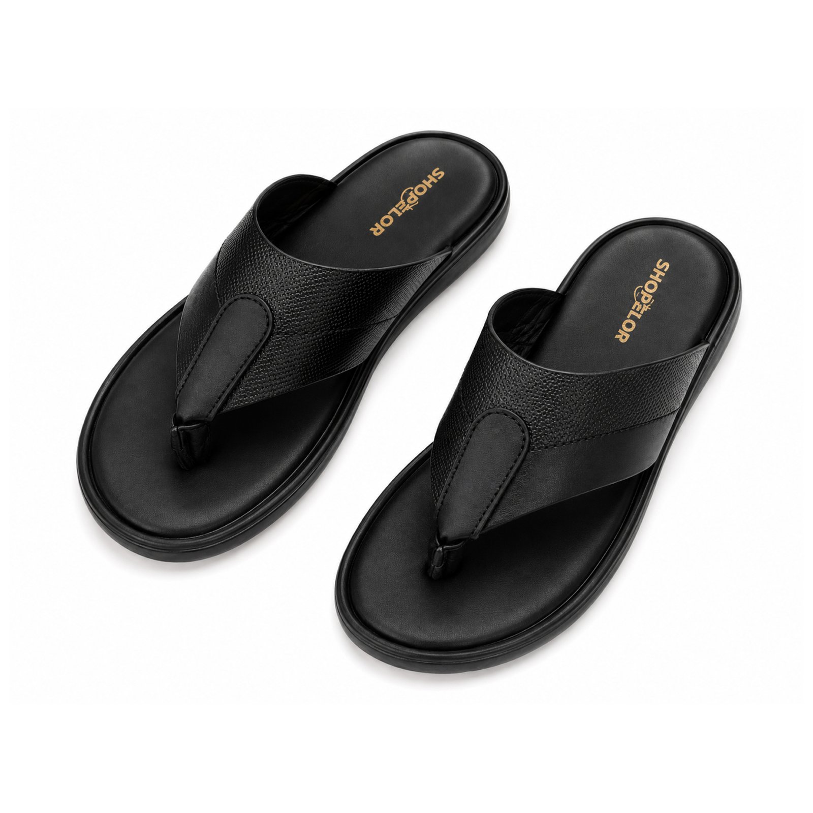 CODE_ 413 Genuine Leather Men's Flip Flop Sandal Black - Image 1